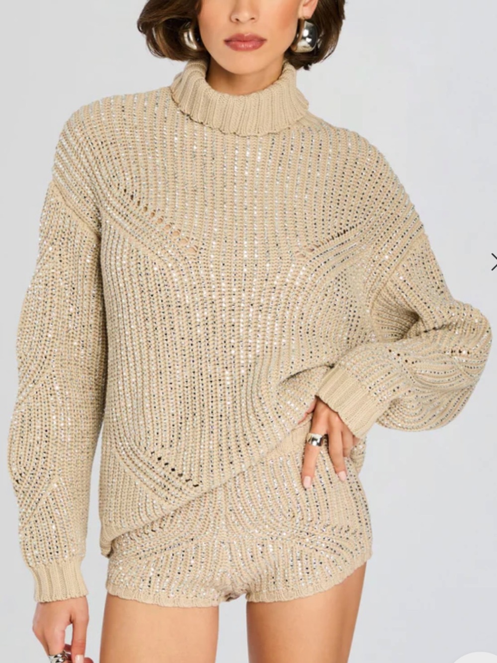 Retrofete Cream Sequin Turtleneck Pullover CAMDEN EMBELLISHED SWEATER